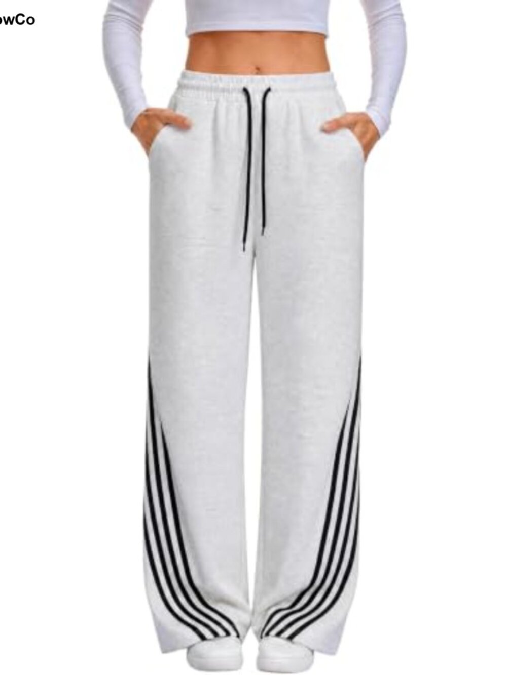 Womens Baggy Striped Sweatpants High Waisted Wide Leg Drawstring Lounge Pants